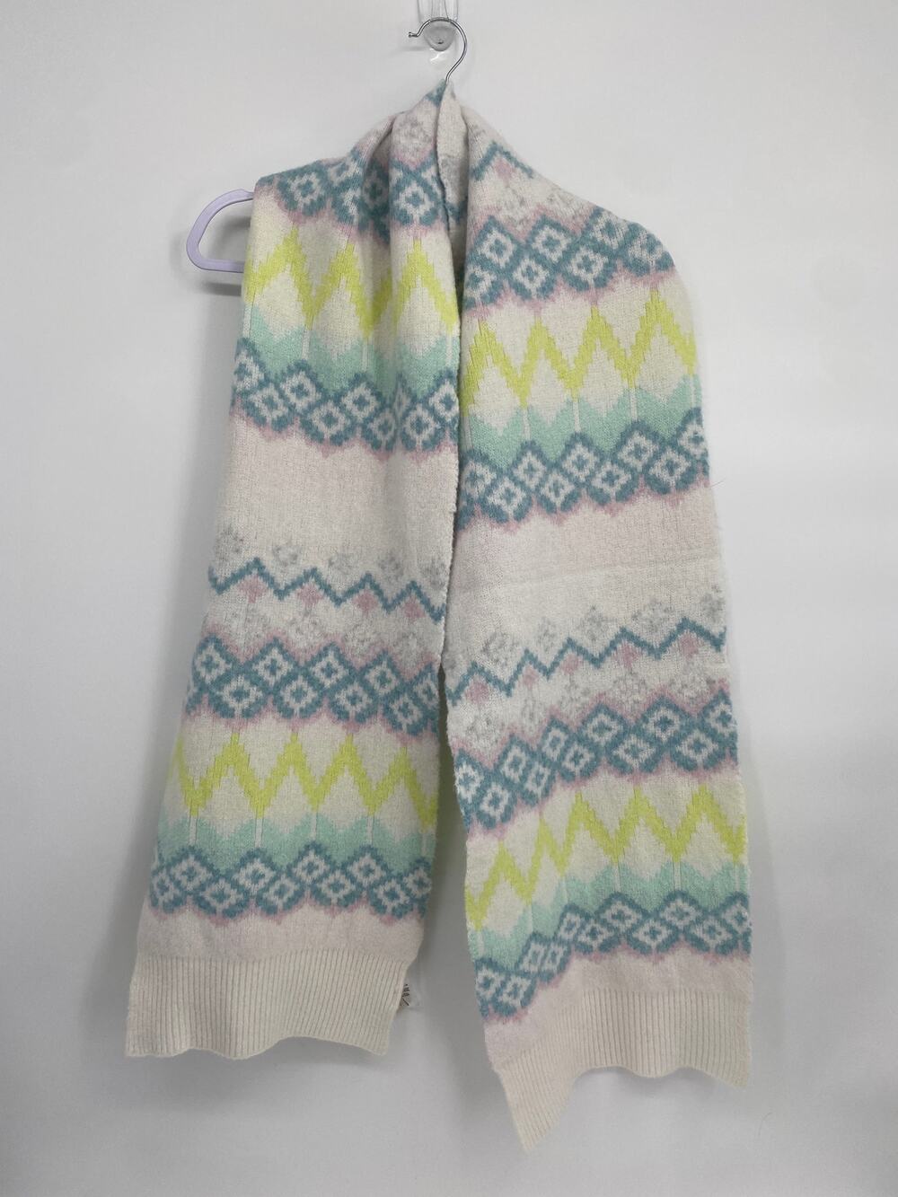 LOFT Fair Isle Cozy Scarf Cream Blue Print 581604
